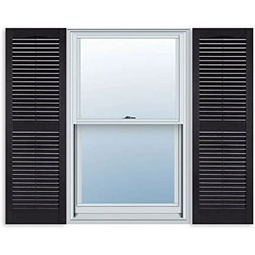 15 Inch x 39 Inch Standard Louver Exterior Vinyl Window Shutters, Black (Pair)