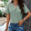 thumbnail image 2 of BLVB Womens Summer Tops Casual V Neck Tee Shirts Short Sleeve Button Fashion Loose Blouse Hollow out Work Tops, 2 of 7