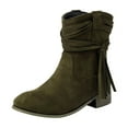thumbnail image 2 of Viluyesy Womens Mid Calf Boots, Chunky Heels Round Toe Trendy Tassel Fall Winter Western Suede Boots Green, 2 of 7