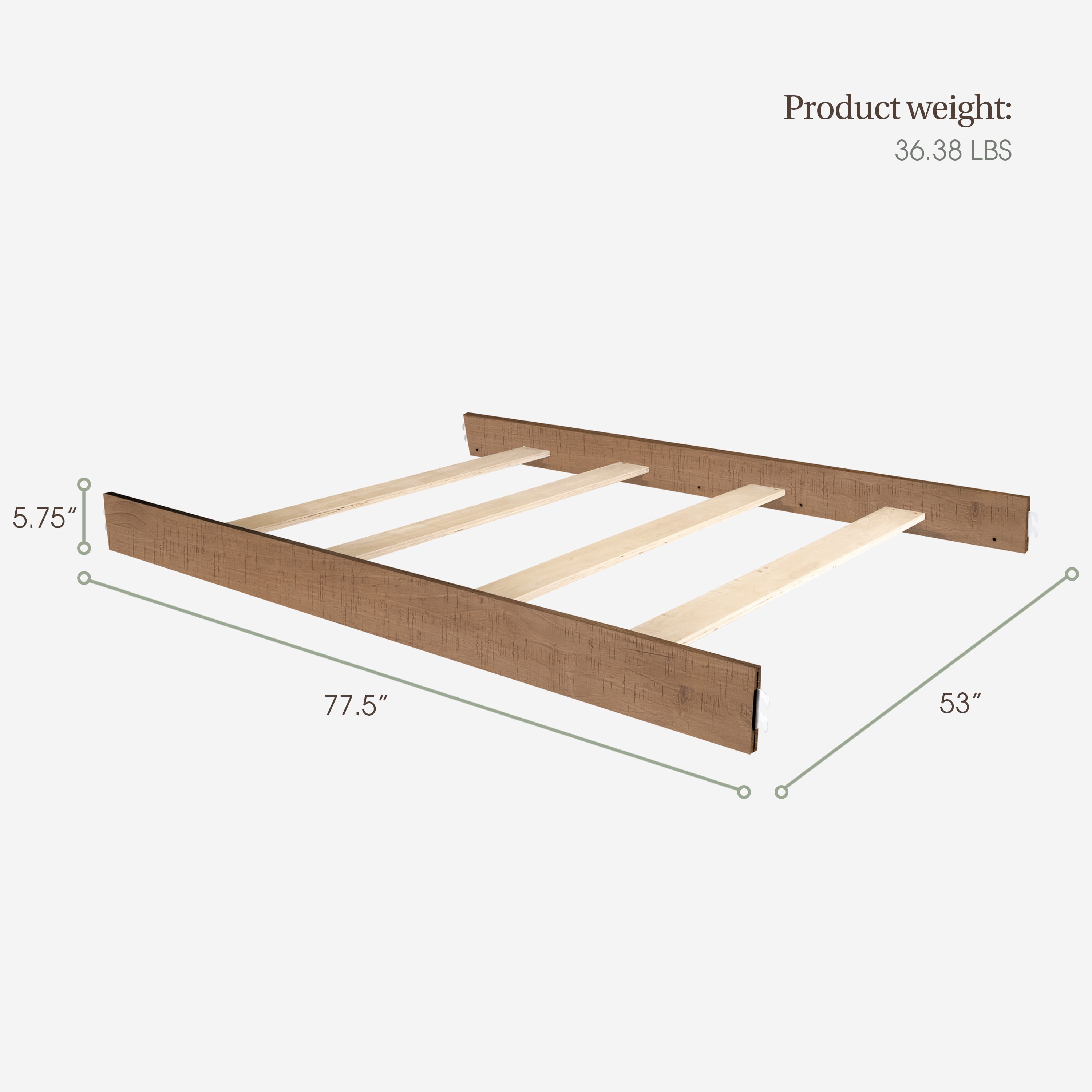 evolur Convertible Crib Wooden Full Size Bed Rail, Sugar Cane