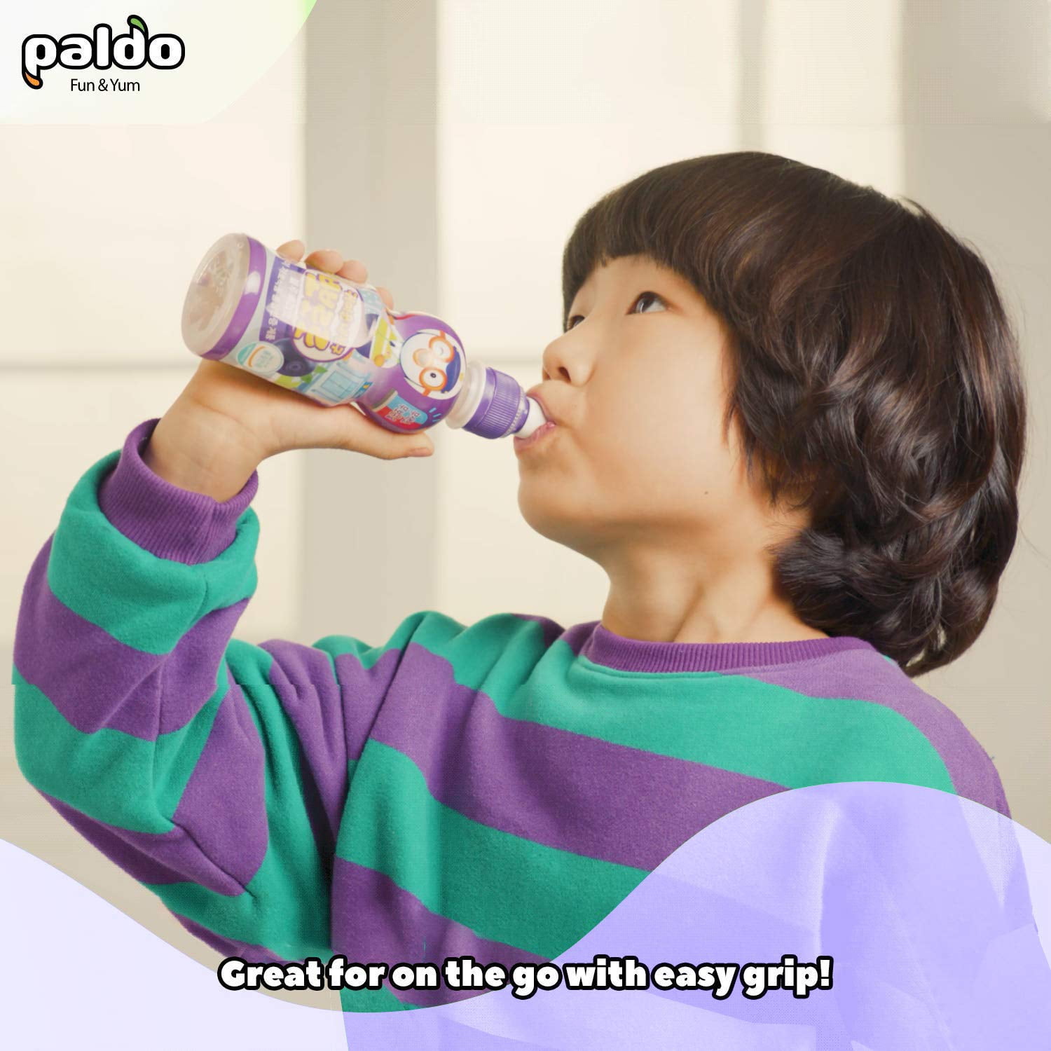 Paldo Fun & Yum Pororo Kids Blueberry Drink, 7.95 fl oz (235 ml), Pack of 8 – Fruit Juice Beverage with Push-Pull Sports Cap