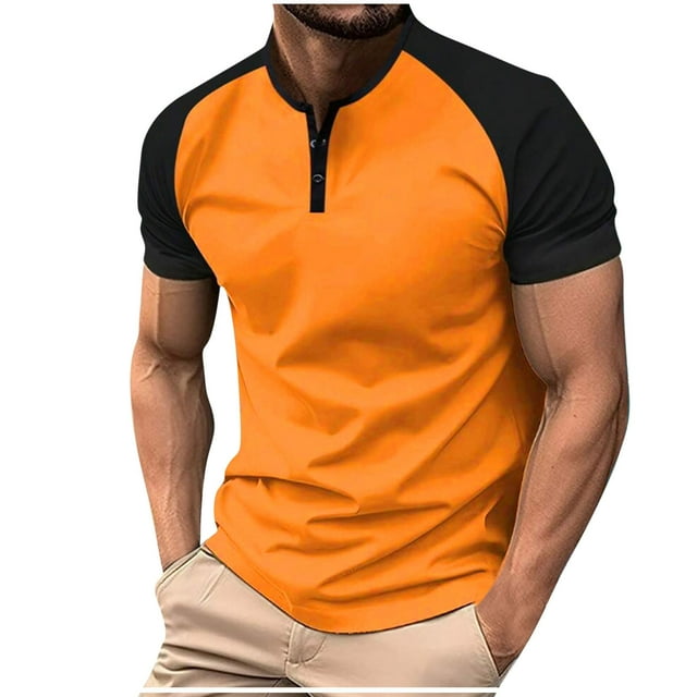 Kaemgyyd Men's Casual Henley Shirts Stylish Color Block Short Sleeve Summer Tops Lightweight Button Crew Neck Pullover Basic Tees
