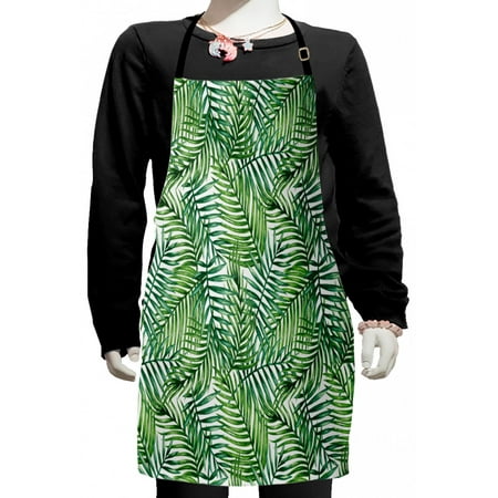 

Leaf Kids Apron Watercolor Print Botanical Wild Palm Trees Leaves Ombre Design Image Exotic Jungle Boys Girls Apron Bib with Adjustable Ties for Cooking Baking Painting Green White by Ambesonne