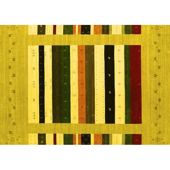 Ahgly Company Indoor Rectangle Abstract Yellow Contemporary Area Rugs, 4' x 6'