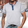thumbnail image 2 of European Color Blocked Button Open Neck Men's Trendy Comfortable Loose Casual Business Short Sleeve T-Shirt, 2 of 6