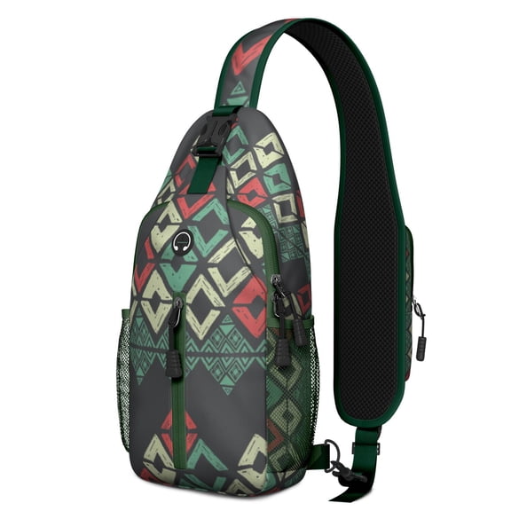 Modern Artistic Sling Backpack – Geometric Tie Dye and Rainbow Gradient Crossbody Shoulder Bag, Water-Resistant Multipurpose Outdoor Bag for Hiking, Commuting, and Travel