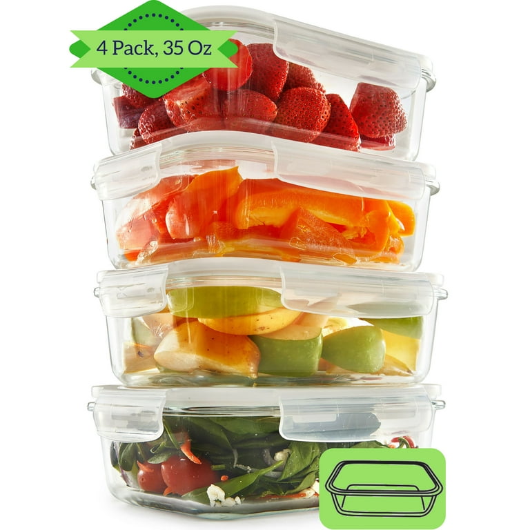 Glass Meal Prep Containers - 4-Pack 35 Oz. 3 Compartment Bento Box