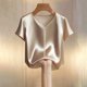 thumbnail image 4 of Eres Más Que Una Camisa de Puntuación de Prueba Moda de Verano de Mujer Color Sólido Casual Cuello en V Top de Manga Corta Mujeres Tops de Verano Casual, 4 of 5