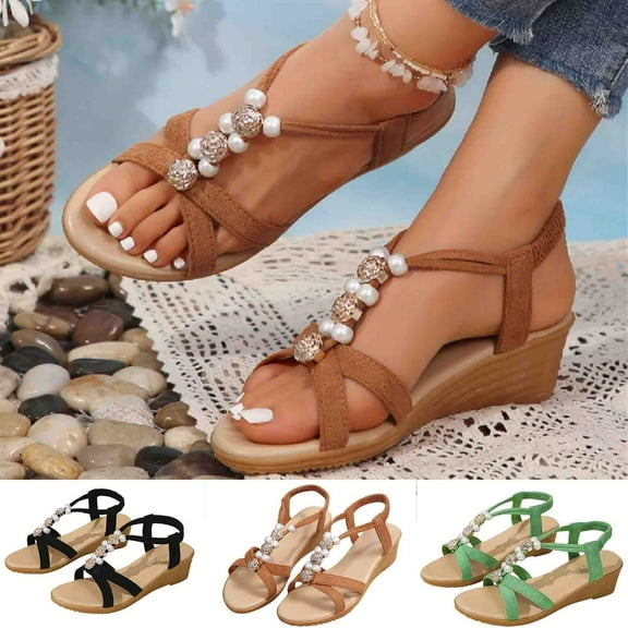Axiiglly Womens Sandals Casual Wedge Sandals Comfortable Open Toe Sandals Ultra Soft Walking Sandal Fashion Dressy Beach Sandals with Arch Support