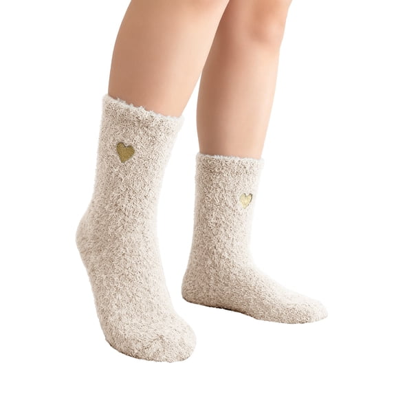 Vinsonshop Warm Fuzzy Cabin Socks Women's Soft Cozy Thick Plush Winter Sleeping Socks Beige One Size