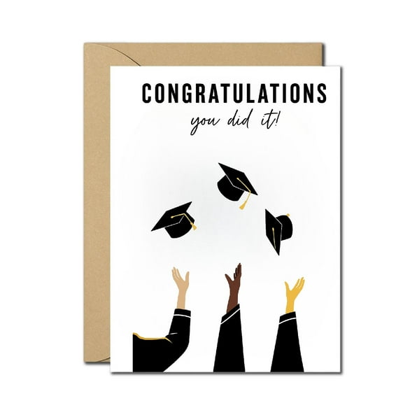 Minimalist Graduation Card – Congratulations You Did It – Tossing Graduation Caps Card – Elegant Congrats Card – Blank Inside