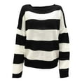 thumbnail image 5 of UJNDER Casual Loose Fit Crew Neck Sweater for Women Fringed Striped Design Pullover Black S, 5 of 5
