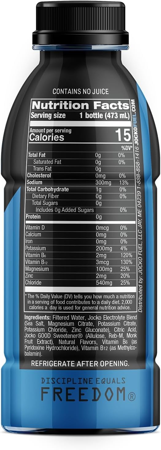 Jocko Fuel Hydrate Electrolyte Drinks - Sports Drink Hydration, Blue Raspberry 16 Oz (12 Pack)