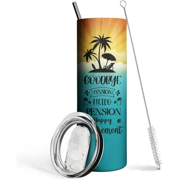 Retirement Tumbler With Lid and Straw,20oz Vacuum Insulated Stainless Steel Skinny,Retirement Gifts for Women,Happy Retirement Travel Tumbler Cup,Retired Gifts for Women Coworker