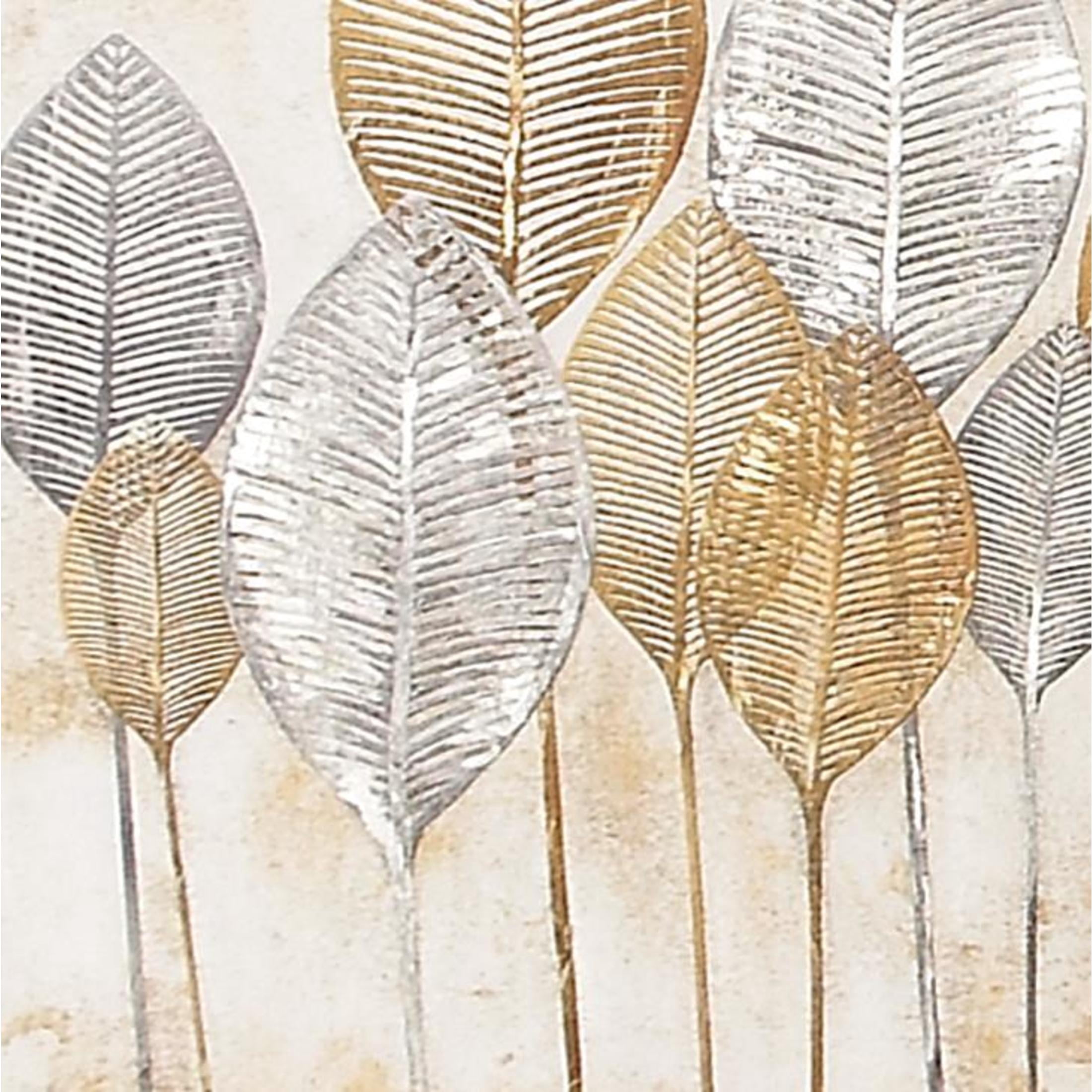 Cosmoliving by Cosmpolitan Contemporary Gold/Silver Leaves Canvas Framed Wall Art, 55"W x 27"H