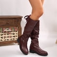 thumbnail image 6 of Women Wide Calf Knee High Slouchy Boots Low Heel Round Toe Motorcycle Riding Fashion Mid Calf Boots Fall Winter Block Heel Knight Long Boot, 6 of 8