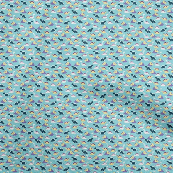 oneOone Polyester Spandex Light Blue Fabric Colorful Dinosaur Cartoon Diy Clothing Quilting Fabric Print Fabric By Yard 56 Inch Wide