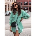 thumbnail image 5 of Women Casual Houndstooth Jacket Flannel Shacket Loose Long Sleeve Button Down Shacket with Pockets Green L, 5 of 6