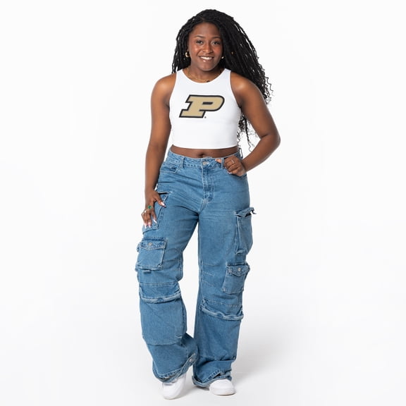 Women's ZooZatz White Purdue Boilermakers First Down Cropped Tank Top