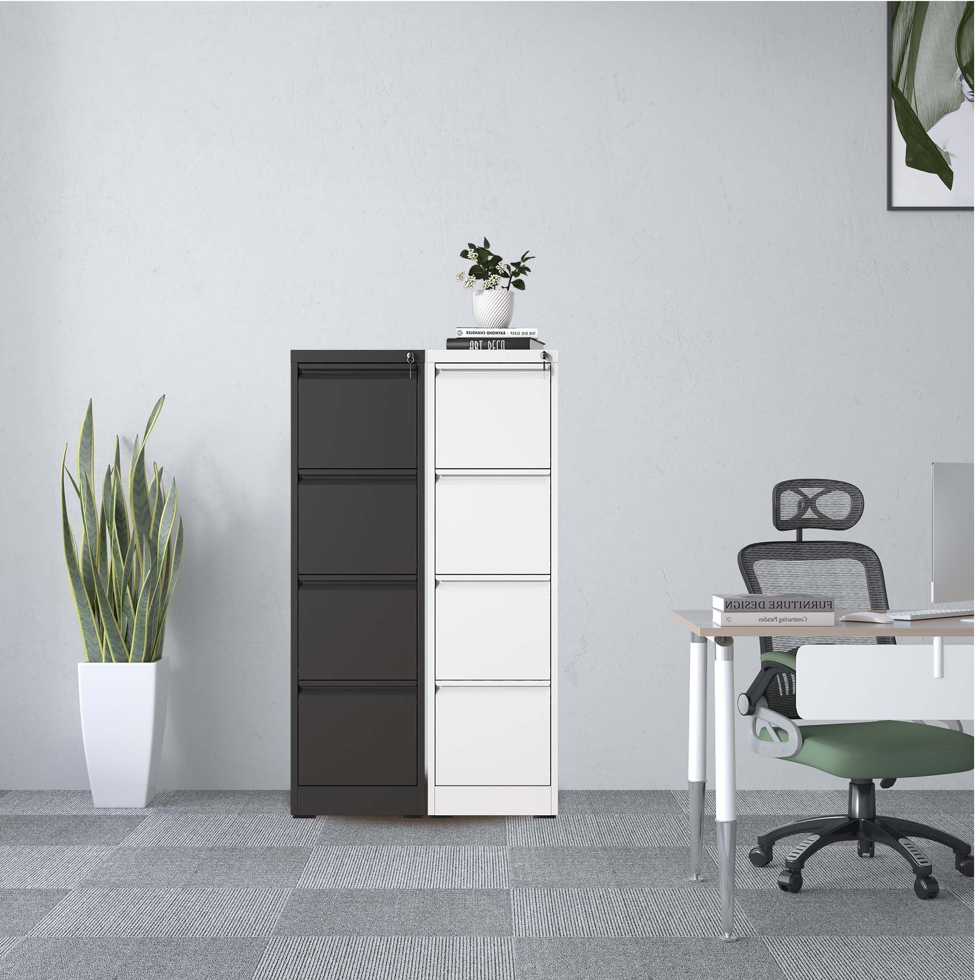 4 Drawer File Cabinet, Metal Filing Cabinets With Lock For A4/Letter/Legal Size File, Steel Vertical File Storage Cabinet For Home Office, Easy Assembly
