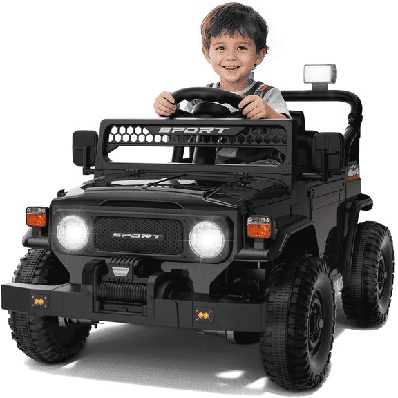 HHVEL 12V 7Ah Power-Wheels Jeep, Ride on Cars with Remote Control for Boys, 3 Speeds, Electric Cars for Kids 3-5, Spring Suspension, Bluetooth Music & LED Lights, Black