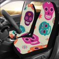 thumbnail image 2 of Juego de 2 fundas para asientos de coche ABPHQTO diseño de calavera colorida, 2 of 3