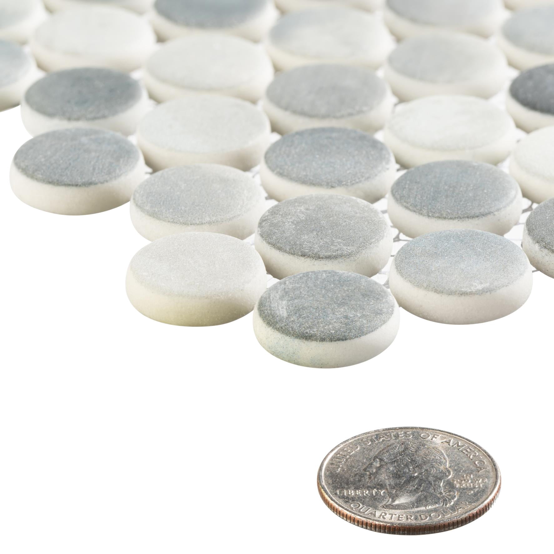 Pixie Char Gray 3/4-in Penny Round Fabric Look Matte Glass Mosaic Wall and Floor Tile