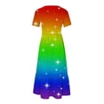 thumbnail image 4 of Jusqu'à 65 % de Rabais! Robes d'Été Mode pour Femmes 2024 Grande Taille Décontractées à Manches Courtes Col Ras du Cou Robe Décontractée Fluide à Étages Maxi Robe de Plage avec Poches Robe à Imprimé Dégradé, 4 of 5