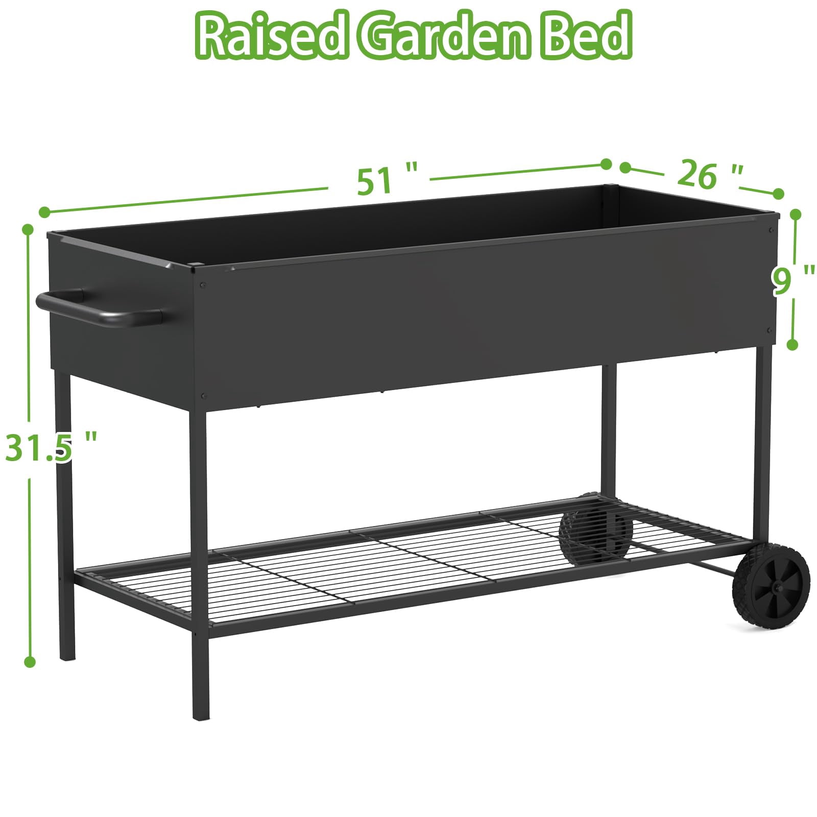 Yacona Metal Raised Garden Bed with Wheels, Outdoor Planter Boxes for Vegetables and Flowers, 51×26×32in, Black