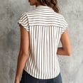 thumbnail image 4 of Ayolanni Short Sleeve Womens Blouses Dressy V-Neck Striped Button Down Blouse Fitted Workout Office Cap Shirts Womens Spring Tops Brown S, 4 of 6