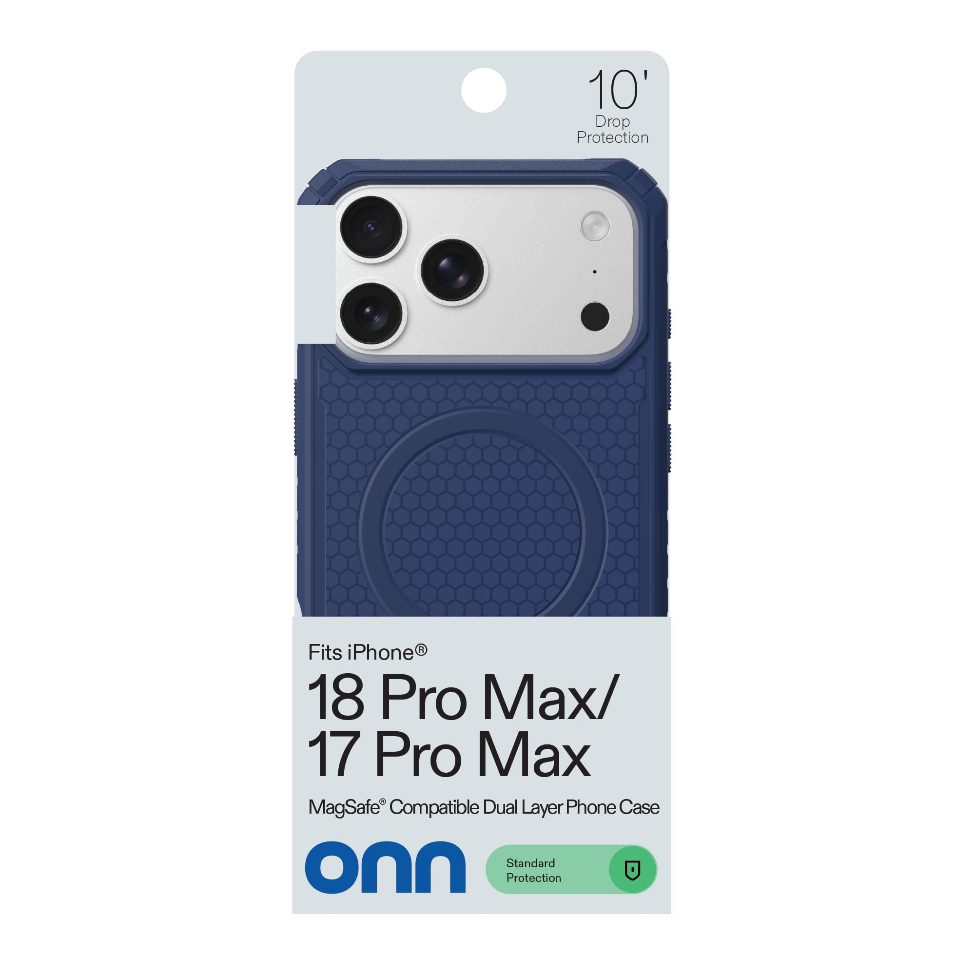 onn Honeycomb Dual-Layer Phone Case for iPhone 18 Pro Max / 17 Pro Max, MagSafe Compatible - Blue