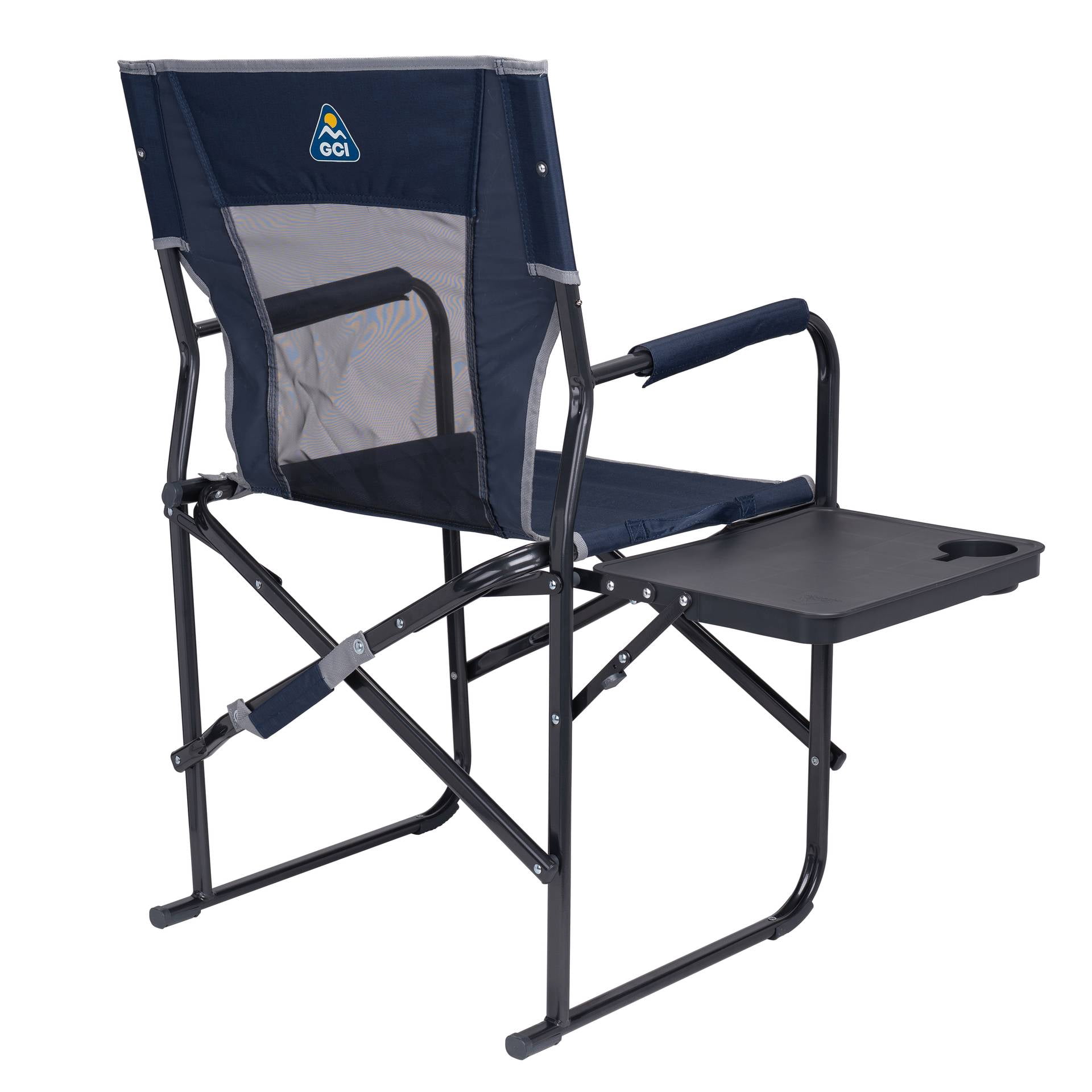 GCI Outdoor Slim-Fold Director's Chair Compact Folding Camp Chair with Side Table, Indigo