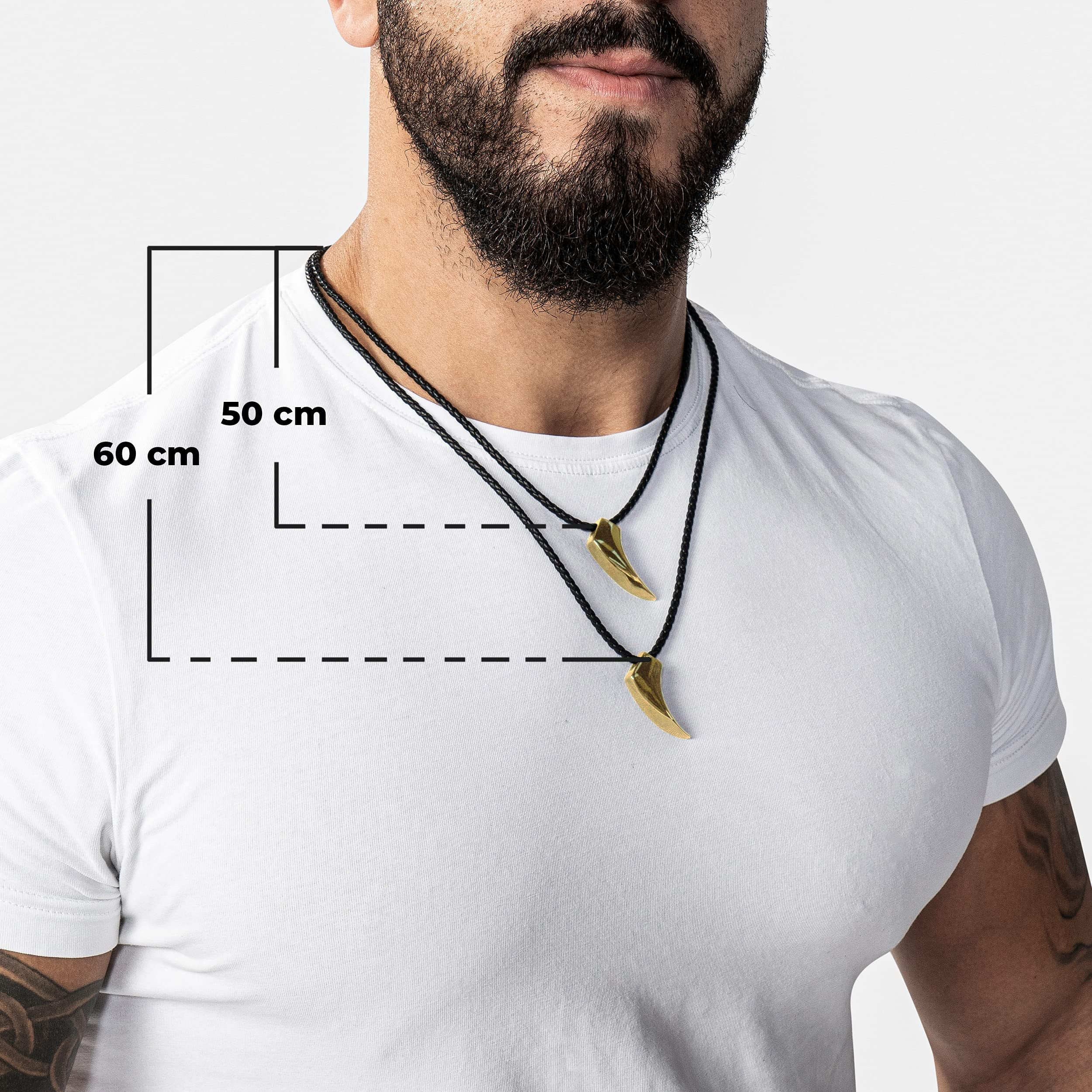 SERASAR Leather Necklace for Men "Wolf" with Stainless steel Pendant and Magnetic Closure, Gold 50cm, incliding Gift box