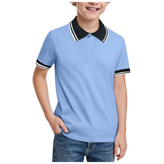 Staki Shirts for Boys Toddler Baby Boys Polo Shirt Short Sleeve Lapel Button Down Shirts Tops Summer 1-9Y 10-17Y(Light Blue,12-13 Years)