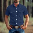 thumbnail image 2 of Men's Short Sleeve Button Down Shirt Casual Blouse Top with Pocket Vintage Turndown Collar Loose Fit for Business Casual Vacation Beach Holiday Office Work | Ihhxva,Navy XL, 2 of 9