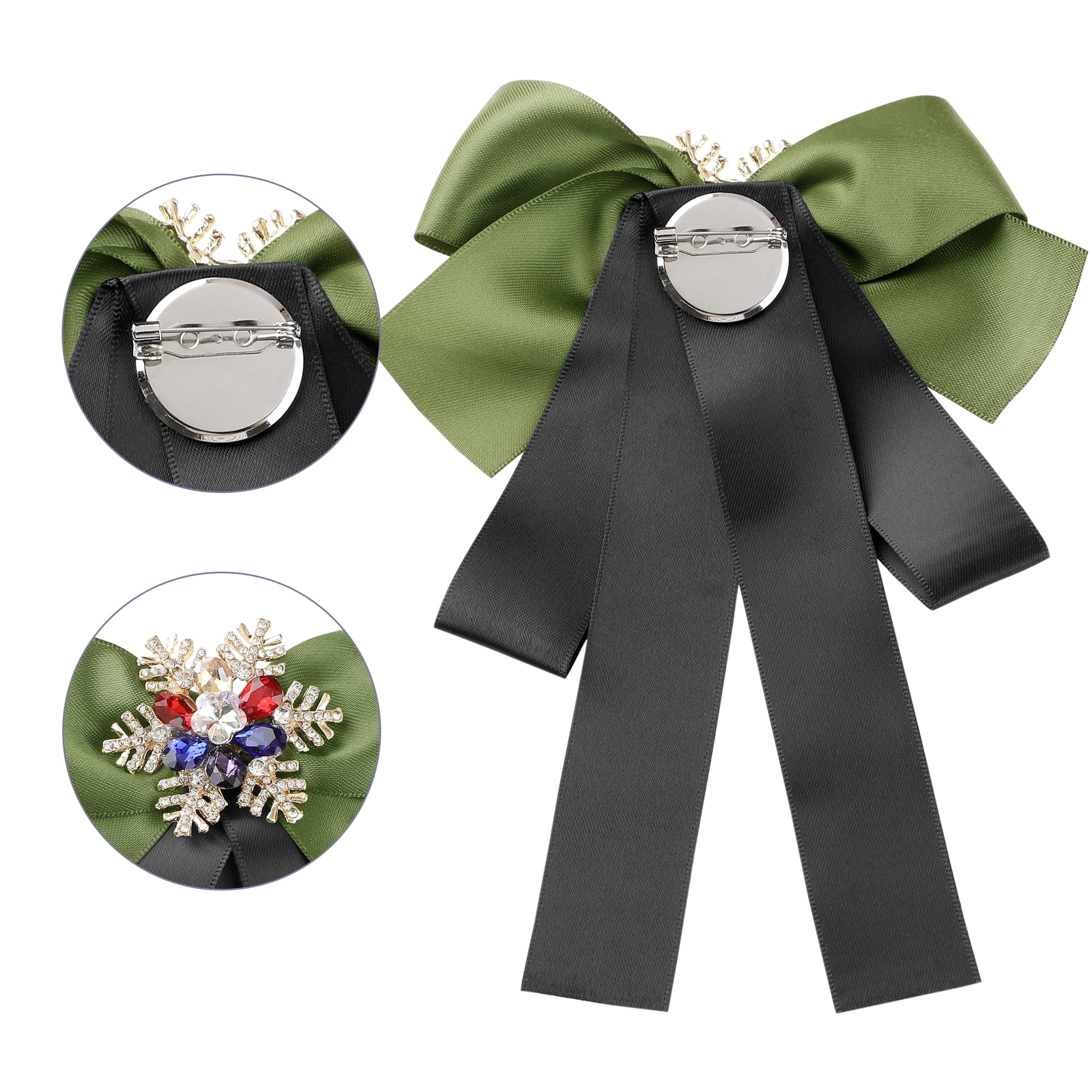 DARING DIVA Women's Christmas Snowflakes Rhinestone Ribbon Big Bow Tie Green Black