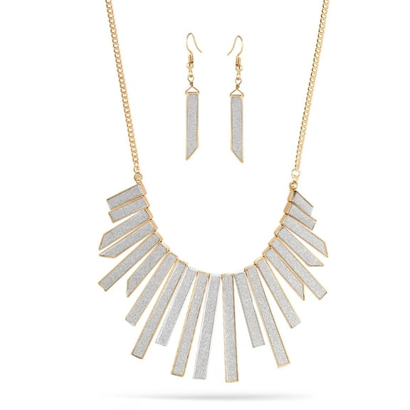 TAZZA WOMEN'S GOLD AND SILVER SAND GLITTER NECKLACE AND EARRINGS SET #SQ051-6072502-GLITTER