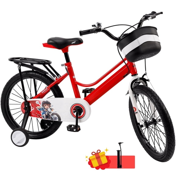 Kids Bike for Boys and Girls 16 18 inch Bicycle with Basket, Training Wheels, Ajustable Handlebars and Seat, Blue