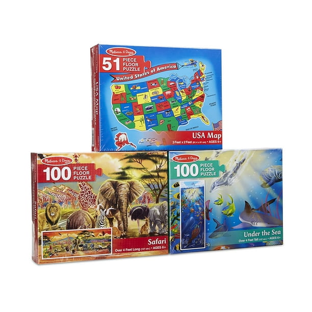 Melissa & Doug Floor Puzzle USA Map, Under The Sea, Safari Puzzle (3 Pack)