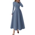thumbnail image 1 of Vestido PRETTYGARDEN 2025 de manga larga midi línea A azul polvo talla S, 1 of 8