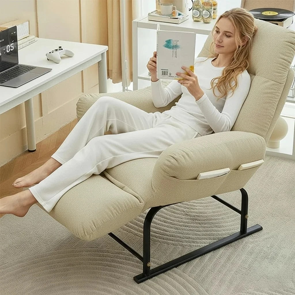 BEJOLO 2-in-1 Recliner and Office Chair, Ergonomic Computer Desk Chair with Foldable Design for Naps, Home Living Room and Gaming Relax, Beige