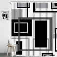 thumbnail image 4 of FRAMICS Black Geometric Shower Curtain Sets with Rugs, 16 Pc White Modern Abstract Bathroom Sets, Waterproof Fabric Bathroom Curtain Decor with Hooks, 4 of 10