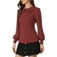 thumbnail image 4 of INSPIRE CHIC Womens' Peter Pan Collar Houndstooth Plaid Long Sleeve Button Back Blouses L Red, 4 of 6