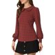 thumbnail image 4 of INSPIRAR CHIC Blusas de Manga Larga con Cuello Peter Pan de Houndstooth a Rayas con Botones en la Parte Posterior L Rojo, 4 of 6