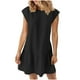 thumbnail image 1 of Vestido de Manga Corta para las Mujeres Moda Color Sólido Plegado Cuello Redondo Vestido, Algodón Poliéster, 1 of 6
