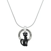 Delight Jewelry Tall Sitting Matte Black Cat Miracles Ring Charm Necklace, 18"