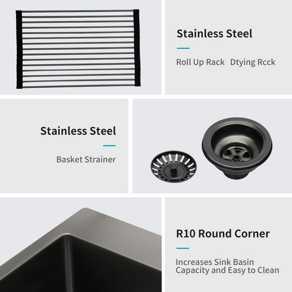 Kitchen Sink 30x22 inch Kitchen Sink Drop In Gunmetal Black 16 Gauge Stainless Steel 30" Single Bowl Topmount Kitchen Sink Basin,Stainless Steel Kitchen Sink