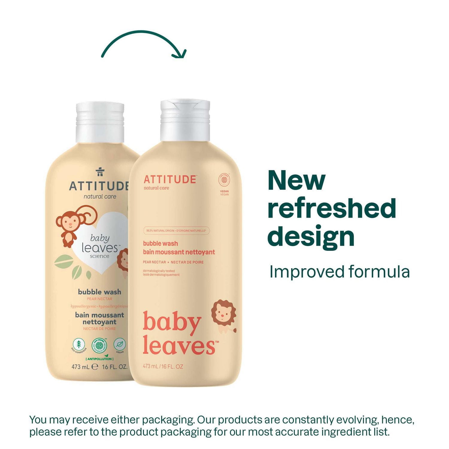 ATTITUDE baby leaves, Bubble Wash, Pear Nectar, 473 mL