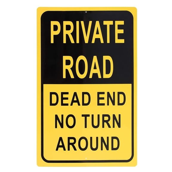 Private Road Sign - Dead End No Turn Around Property Parking Legend, Trespassers Violators Warning, Aluminum, Yellow and Black, 18 x 12 Inches