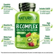 NATURELO Vitamin B Complex with Methyl B12, Methyl Folate, Vitamin B6, Biotin Plus Choline, CoQ10, and Fruit & Vegetable Blend - Supports Energy & Healthy Stress Response - Vegan - 240 Capsules